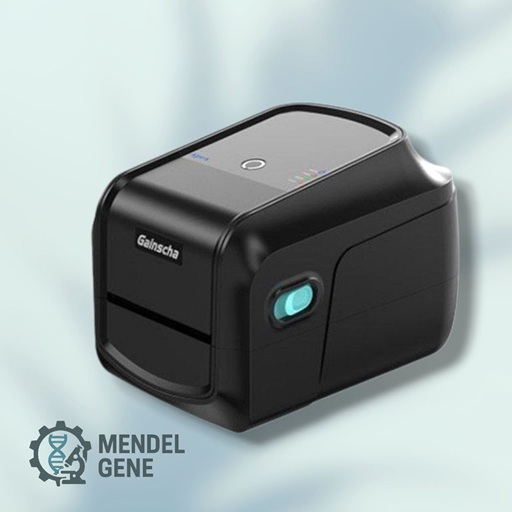 لیبل پرینتر Gainscha GA-2408T با نمایشگر لمسی و پورتهای USB و LAN مناسب چاپ لیبل نمونههای آزمایشگاهی.