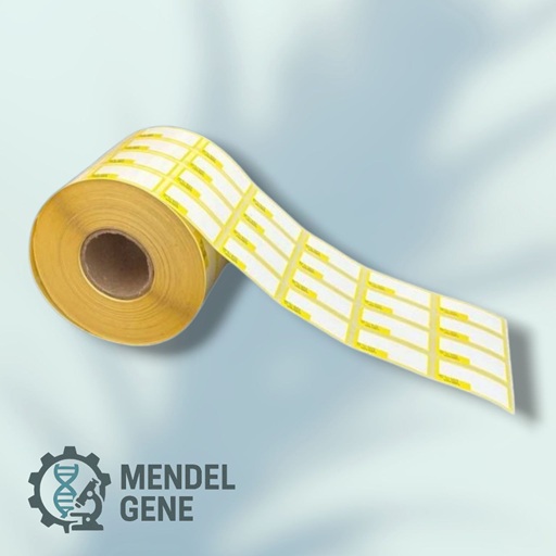 لیبل اصالت کالا 40×20 میلیمتر با حاشیه زرد، دارای UID، GTIN، سری ساخت و کد اصالت قابل استعلام در سامانه TTAC.