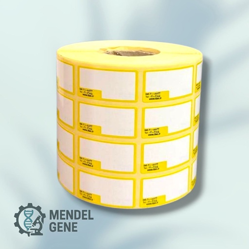 لیبل اصالت کالا 40×20 میلیمتر با حاشیه زرد، دارای UID، GTIN، سری ساخت و کد اصالت قابل استعلام در سامانه TTAC.