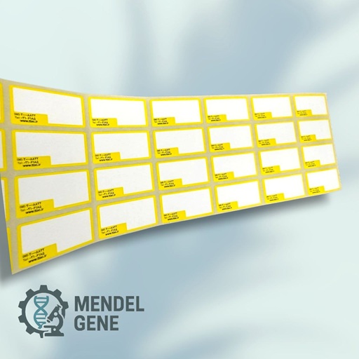 لیبل اصالت کالا 40×20 میلیمتر با حاشیه زرد، دارای UID، GTIN، سری ساخت و کد اصالت قابل استعلام در سامانه TTAC.
